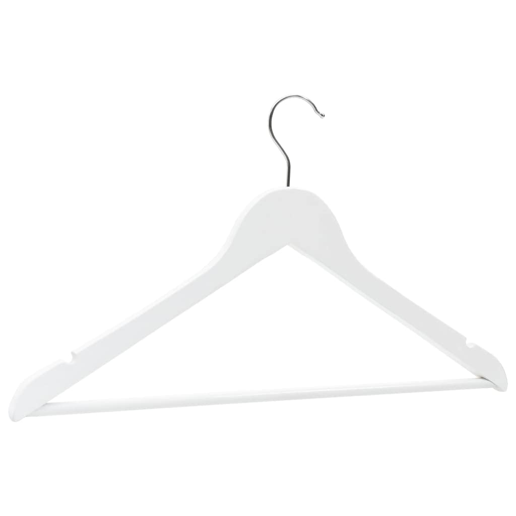 Juego de 100 perchas de madera dura blanca con gancho giratorio de 360°, ranuras antideslizantes y barra cilíndrica para colgar pantalones, sábanas y mantas sin arrugas.
