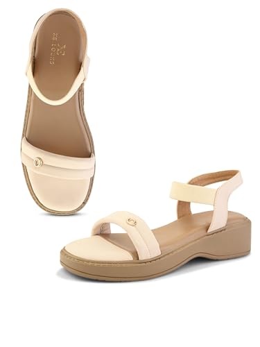 Image of XE Looks Women's Slip-On Sandals with Back Strap | Elastic Ankle Band & Cushioned Footbed | Minimalist Low Heel Sandals for All-Day Comfort