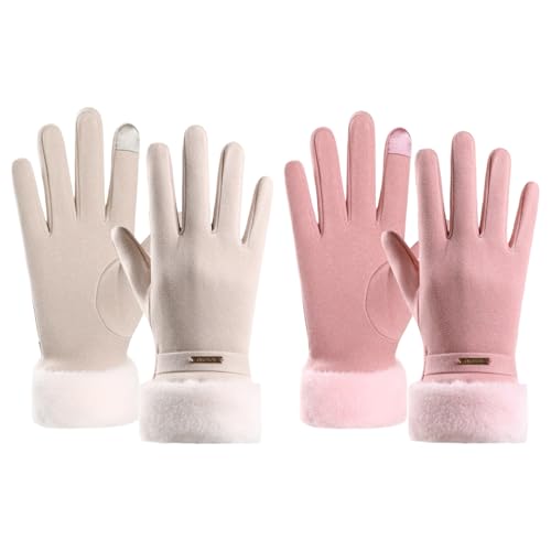 MLPKOI 2 Pares Guantes de Invierno para Mujer, Guantes Cálidos con Forro Polar Touchscreen Cycling Gloves para Conducción Correr Senderismo Esquiar Aire Libre Frio Guantes