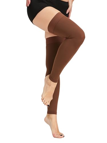Image of TOFLY Medical Thigh High Compression Socks Footless for Women & Men, Opaque Support Hose, 15-20mmHg Graduated Compression Stockings with Silicone Band for Varicose Veins, Edema, DVT, 1 Pair Brown 4XL