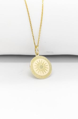 925 sterling silver necklace 26mm|18 inch chain | vergina sun | macedonian star pendant| star of vergina jewelry| sun disc charm| greek symbolic pendant|gold plating handmade |WWRPG_000522