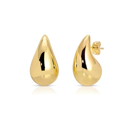 Small Teardrop Gold Chunky Earrings for Women,Thick Gold Plated Hoop Hypoallergenic Water Drop Earring Dupes for Women 18MM