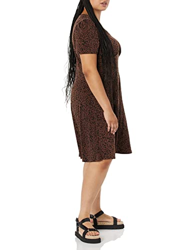 Image of Amazon Essentials Women's Short Sleeve V-Neck Gathered Flattering Fit and Flare Dress