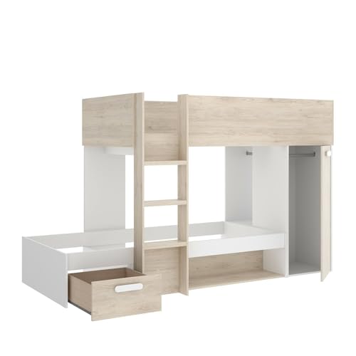 Dmora - Schlafzimmer Focalone, Komplettes Schlafzimmer, Kinderzimmer, Loft-Bett Kit, 246x112 h150 cm, Weiß und Eiche – Bild 7