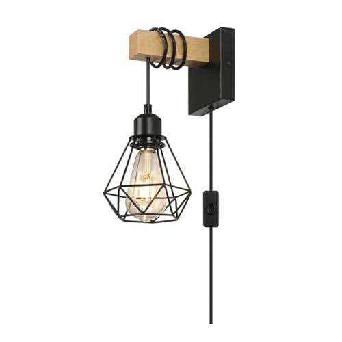 Aplique de pared E27 negro con enchufe interruptor para salones 3