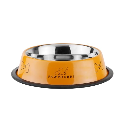 Image of Combo of Anti-Skid Feeding Bowls for Dogs, Cats & Puppy Pet Bowl Pack 2 Stainless Steel Pet Bowl (700 ml Each, Blue & Yellow)
