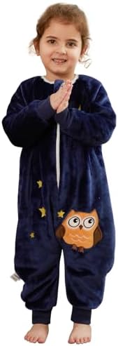 Schlafsack mit Füßen Baby Schlafanzug, Warm Flannel Winterschlafsack Strampler mit Reissverschluss, Winter Schlummersack mit Beinen Ärmeln Pyjamas Kinder Schlafoverall Mädchen Jung
