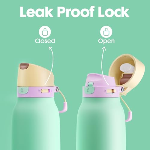 Image of Meoky 24 oz Slim Insulated Water Bottle: Leak Proof Locking Lid, 2-in-1 Straw and Spout, 24 Hours Cold, Top Handle, BPA Free, Stainless Steel Water Bottle for Adults Teens Sports Travel, Lime