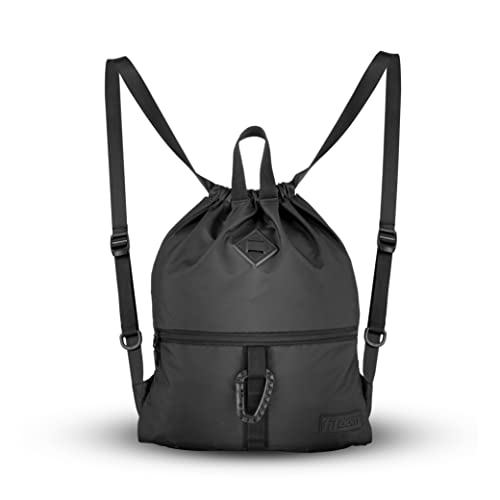 Fitdom Drawstring Backpack Gym Sack Cinch Bag Sackpack For Men & Women. Waterproof Fabric Tote Style Cinch Sack With Quick Access Side Zipper Opening. Perfect For Hiking & All Sports Events