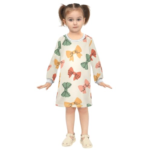 Retro Bows Girls Dresses Long Sleeve Sweatshirt Dress for Girls Winter Toddler Casual A Line Dresses Size 2-8T4