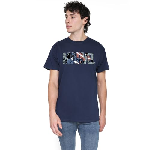 Cotton Soul Marvel Captain America Window Unisex T Shirt, Navy, XX-Large