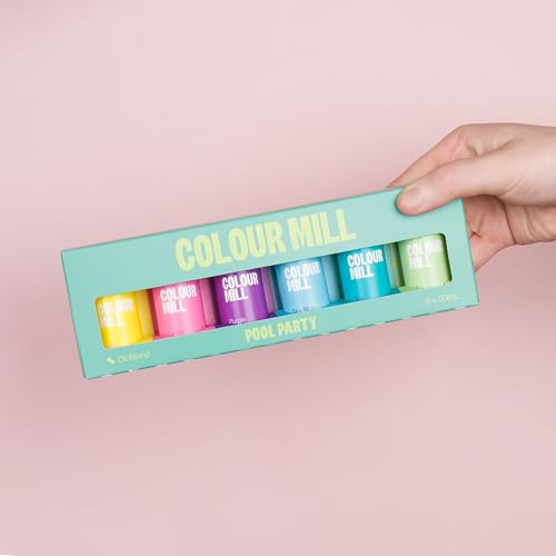 Image of Colour Mill Oil Blend Food Coloring, Pool-Party Pack - 20 Milliliters Each of 6 Colors: Candy, Mint, Purple, Sky Blue, Teal and Yellow