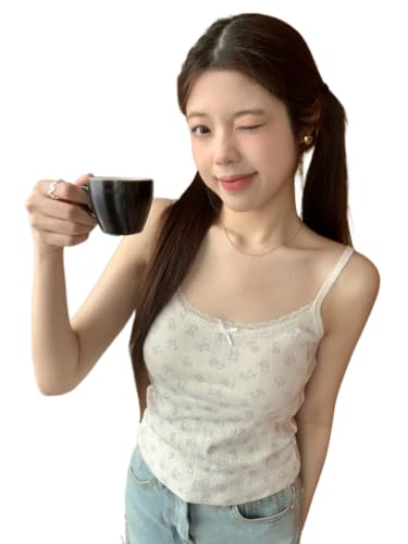 Obenie Women's Cute Y2K Lace Patch Bow Vest Sleeveless Tight Aesthetic Vest Outdoor Tank Top