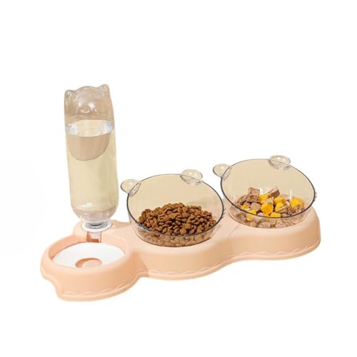 Diexgiy ペットボウル 猫用給餌 猫用 ペット食器 ペット用自動飲水ボウル プラスチック製 犬用ボウル 猫用 ダブルボウル 環境に優しい 安全 犬用フードボウル ペット用品 (ピンク)