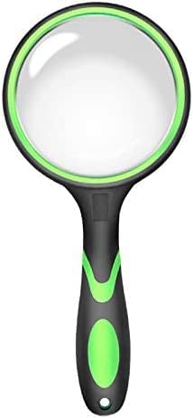 Lupa de Mano con luz LED, Lupa de Lectura para Ancianos, Lupa de observación para Estudiantes con Mango de Goma Verde con luz LED para Matrimonio
