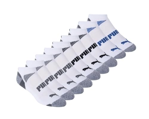 Puma Extended Size Men's No Show Socks, 10 Pairs, White, Fits Shoe Sizes 12-16