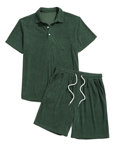 Image of ZAFUL Men's 2 Pieces Sets Outfits Summer Beach Set Short Sleeve Button Down Zip Up Shirt And Short Sets