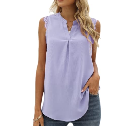 Débardeur en dentelle sans manches violet col en V respirant et fluide M