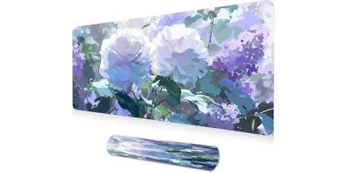 Tapis de souris XXL fleurs blanches le cadeau idéal pour le personnel de bureau et gamer