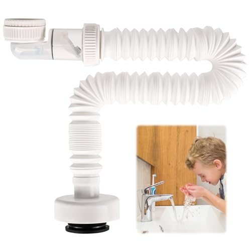 Sifón para fregadero de cocina con manguera de drenaje flexible de 1 1/4 pulgadas, sifón ahorro de espacio para el baño, sifón ajustable a 360°, tubo de desagüe con tapón de olor