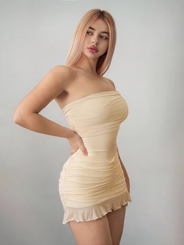 Women's Fashion Mini Dress Ruffle Hem Round Neck Off Shoulder Dress4