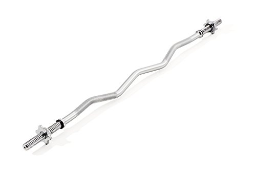 York Fitness Spinlock EZ Curl Bar - Dumbbell Bar for Weightlifting Body Building,Ideal Curl Bar for York FitnesWeight Plates,Silvers, 1 Inch