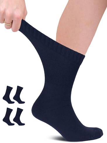 HUGH UGOLI Unisex Cotton Diabetic Crew Socks, Non-Binding, Seamless Comfortable for Men and Women, Size: M/L/XL, 4 or 8 Pairs
