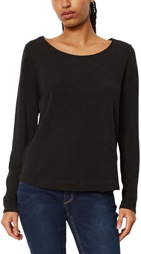 Marc O'Polo Denim Damen Langarmshirt aus Bio-Baumwolle mit U-Boot-Ausschnitt, Schwarz (Black), M