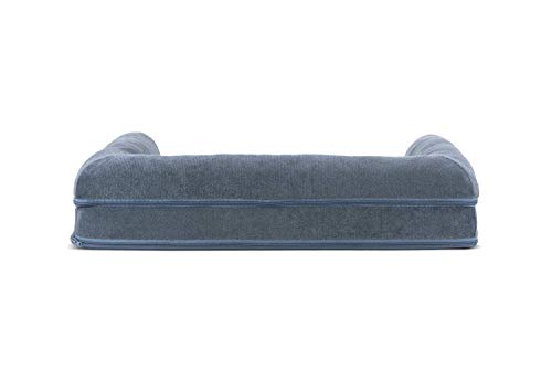 Image of Furhaven Orthopedic Dog Bed for Medium /Small Dogs w / Removable Bolsters & Washable Cover, For Dogs Up to 35 lbs - Sherpa & Chenille Sofa - Orion Blue, Medium