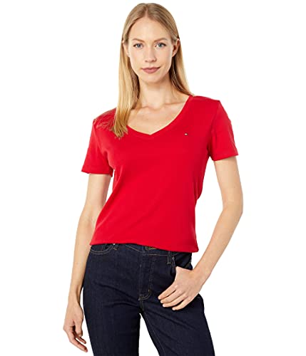 Tommy Hilfiger womens Tommy Hilfiger Women's V-neck Tee T Shirt, Scarlet, Large US