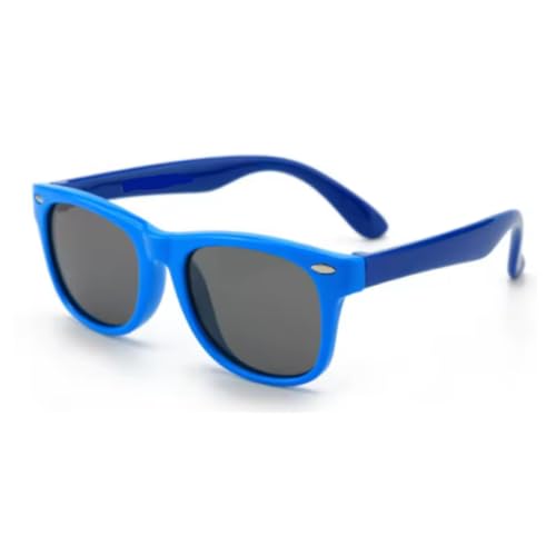 Óculos De Sol Infantil Unissex 4 a 10 anos Flexível Polarizado Com UV400 + (Azul Médio com Azul Escuro)