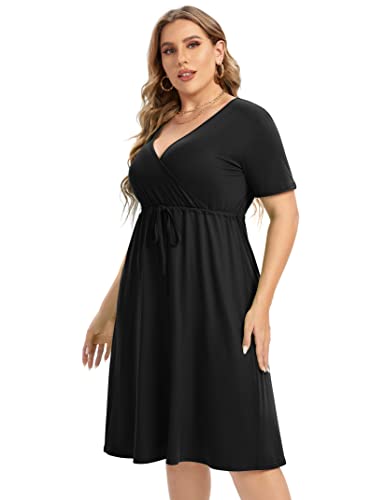 Image of ShopWonder Plus Size Dress Women's V Neck A-Line Knee Length Wrap Swing Dresses Plus Size A Line Party Mini Dress