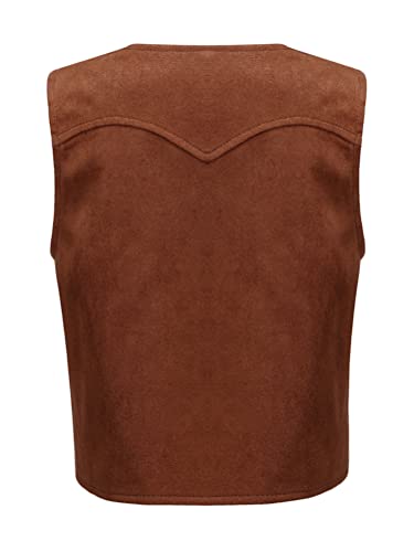 Kids Boys Western Cowboy Dress Up Vest Suede Leather Fringe Open Front Jacket Waistcoat for Halloween Party2