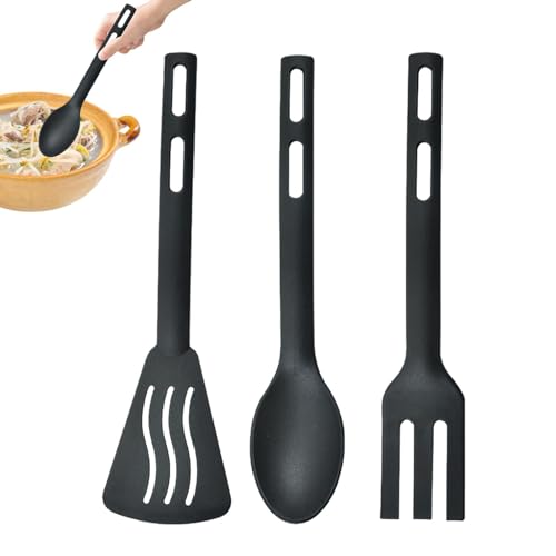 Juego de cucharas y espátulas resistentes al calor – Espátula ranurada antiarañazos, 446 °F | Utensilios de cocina esenciales, juego de utensilios de cocina duraderos con tenedor para viajes