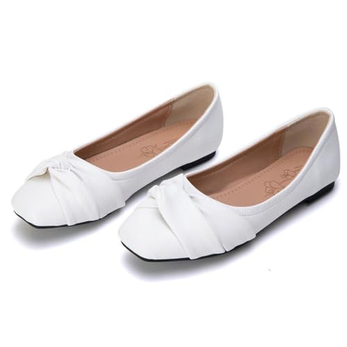 DINTAHA Womens Ballet Flat with Bow,Womens Square Toe Flats,Casual Slip On Work Flat Ballerina Shoes - Main Image