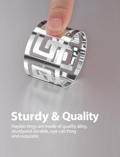URWOOW Luxurious Hollow Out Design Napkin Rings Holder Elevate Your Dining Experience with Exceptional Craftsmanship Set of 12 for Wedding Dinning Birthday Parties (Silver)