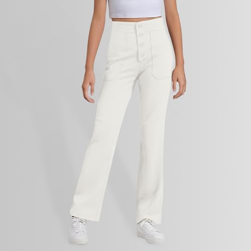 Girls' School Uniform Pants Super Stretch Skinny Pants Elastic Waist Straight Trousers with Pockets2