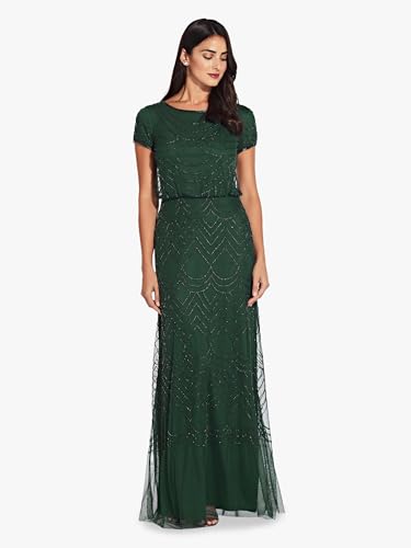 Image of Adrianna Papell Womens Short Sleeve Blouson Beaded Gown