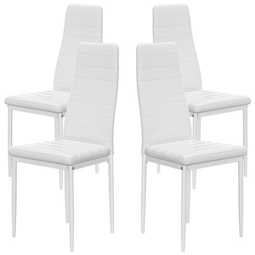 buybyroom Set Sedie Sala da Pranzo 4 Sedia Tavolo Pranzo e Seduta Ergonomica Soggiorno Cucina Camera Gambe in Metallo Sedie Sala da Pranzo,Bianche