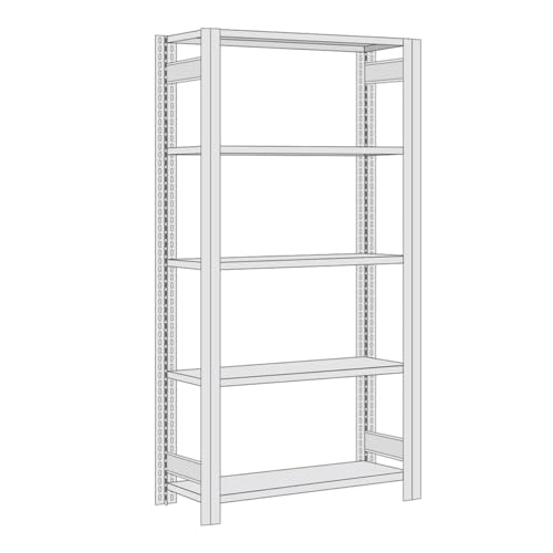 Fachbodenregal mit Tiefenriegel - 150 kg - 2.000 x 1.005 x 400 mm (HxBxT) - Grundregal - lichtgrau - 5 Böden - BERT