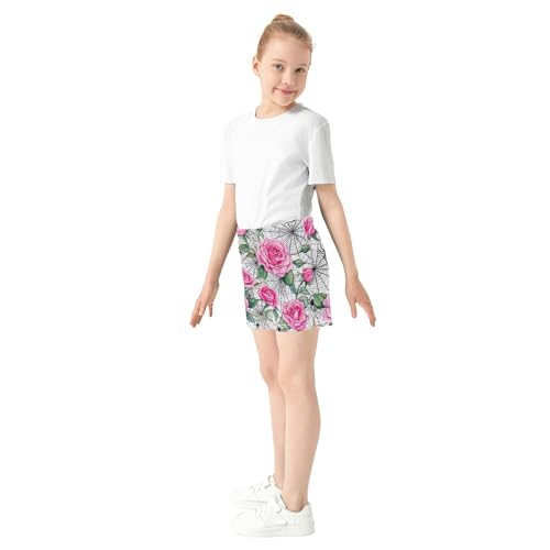 Girls Athletic Shorts Cute Pink Roses Spider Webs Print Summer Casual Pajama and Dance Activewear Youth Teen, X-Small4