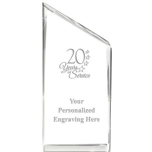 Crown Awards Personalized Crystal Trophy, 4" Engraved 20 Years of Service Empire Crystal Award