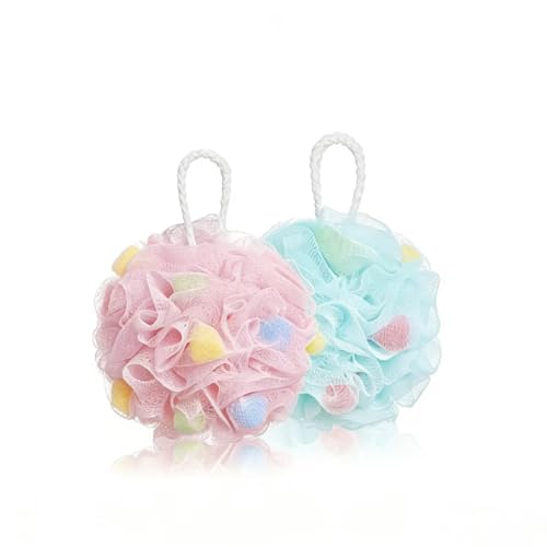2 Pcs Colorful Bath Loofah Sponges Soft Mesh Body Scrubber for Gentle Exfoliation Durable Shower Accessories for Women Men and Kids (Pink and Green)