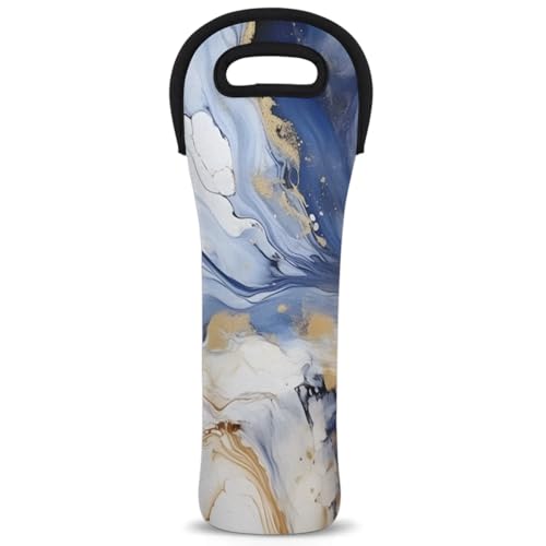 Neoprene Wine Tote Carrier Bag for Wine,Water, Champagne, Beer, Baby Bottles 15.6 x 5.1 Inches, Protective Wine Bag,Luxury Abstract Fluid