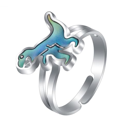 Lovely Dinosaur Face Color Change Ring Mood Emotion Temperature Adjustable Index Ring Funy Jewelry