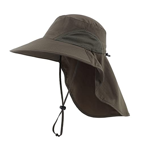 Image of Home Prefer Outdoor UPF50+ Sun Hat Wide Brim Mesh Fishing Hat with Neck Flap