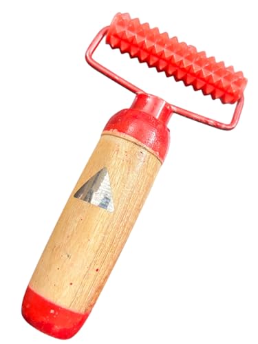 Wooden Massage Roller with Textured Handle, Red Acupressure Body Massager Tool