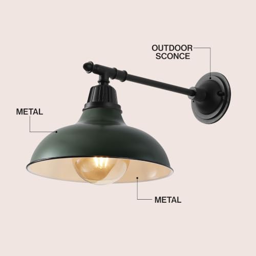 Image of JONATHAN Y Wallace 12.25 inch Matte Green and Black Metal Gooseneck Barn Sconce