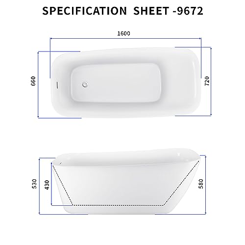 Image of Acrylic Freestanding Bathtub, Single Slipper Free Standing Tub, Soaking Tub with Integrated Slotted Overflow, Toe-Tap Chrome Drain, cUPC Certified, Glossy White