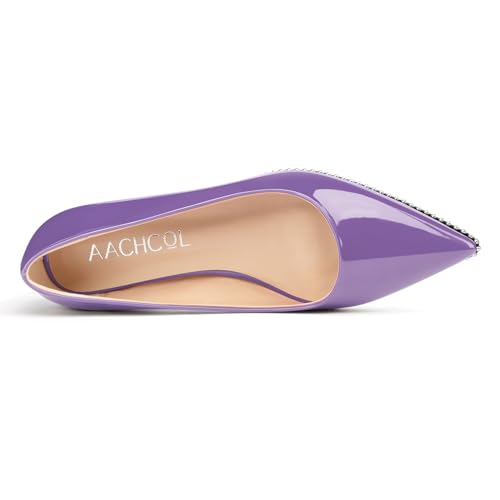 Image of Aachcol Womens Low Heel Pointed Toe Pumps Silver Beaded Kitten Heels Slip-on Comfortable Office Dress Shoes 1.4 Inches Heels